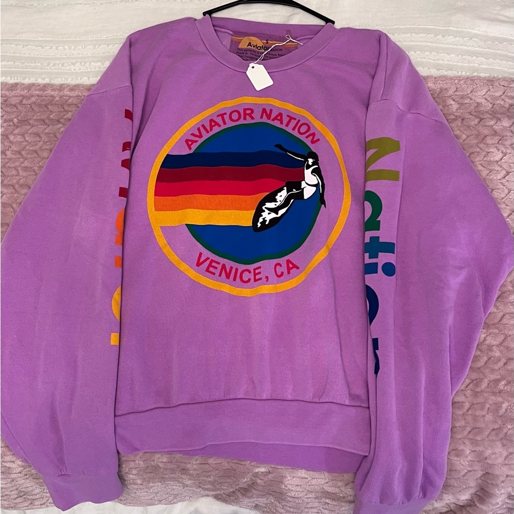 AVIATOR NATION RELAXED CREW SWEATSHIRT - NEON PURPLE
